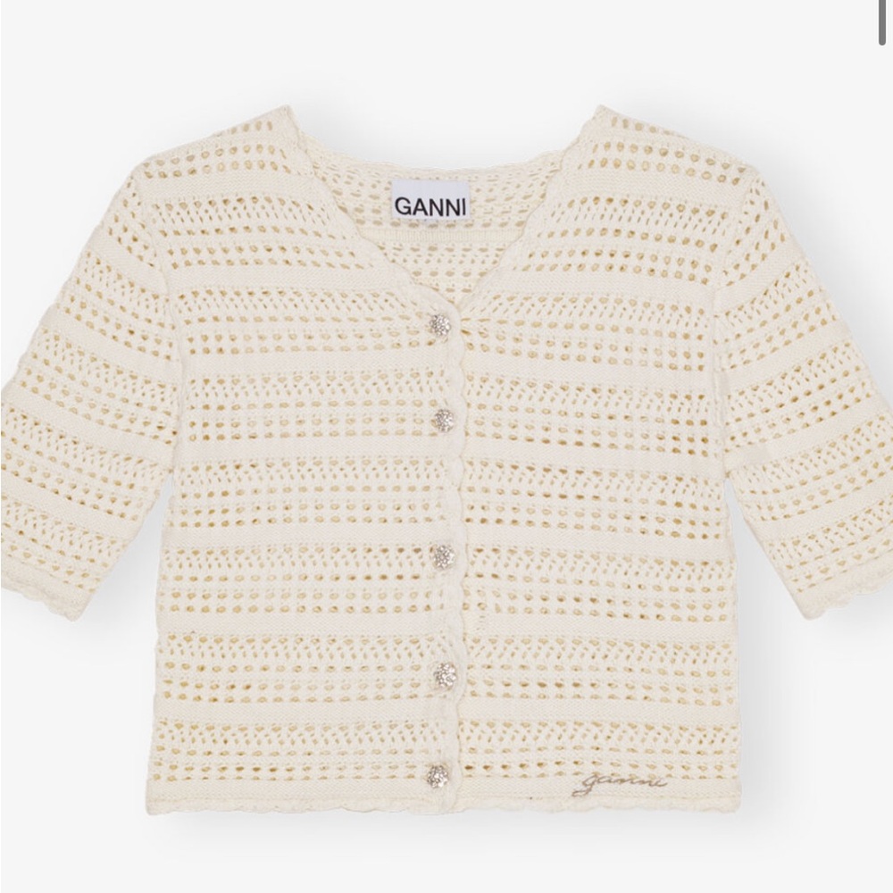 GANNI Cream Crochet Top